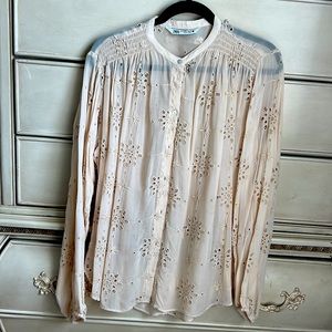 ZARA Embroidered Eyelet Blouse
